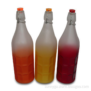 Color Frosted Glass Bottle with 1,000mL Capacity, Rubber Pad and Plastic Lid